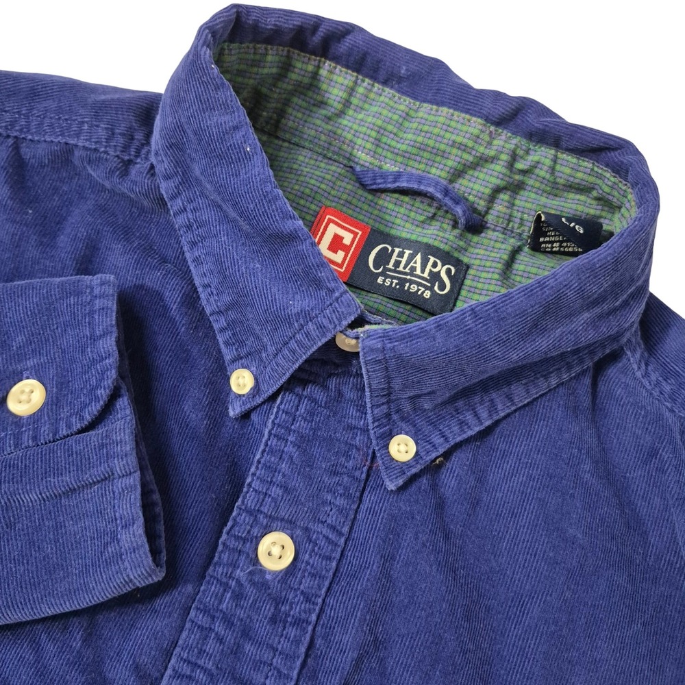 Chaps Corduroy Shirt Mens Large Blue 100% Cotton Button Down Casual Long Sleeve